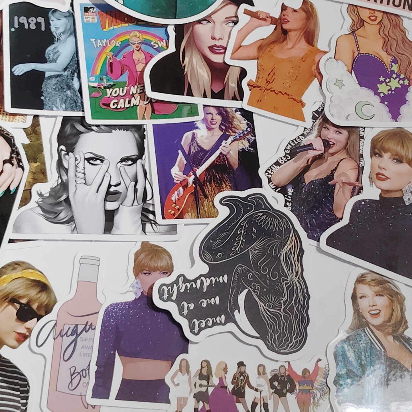 Lot of 100 Assorted Taylor Swift Pop‑Style Stickers Pictured for Scrapbooking & Crafts