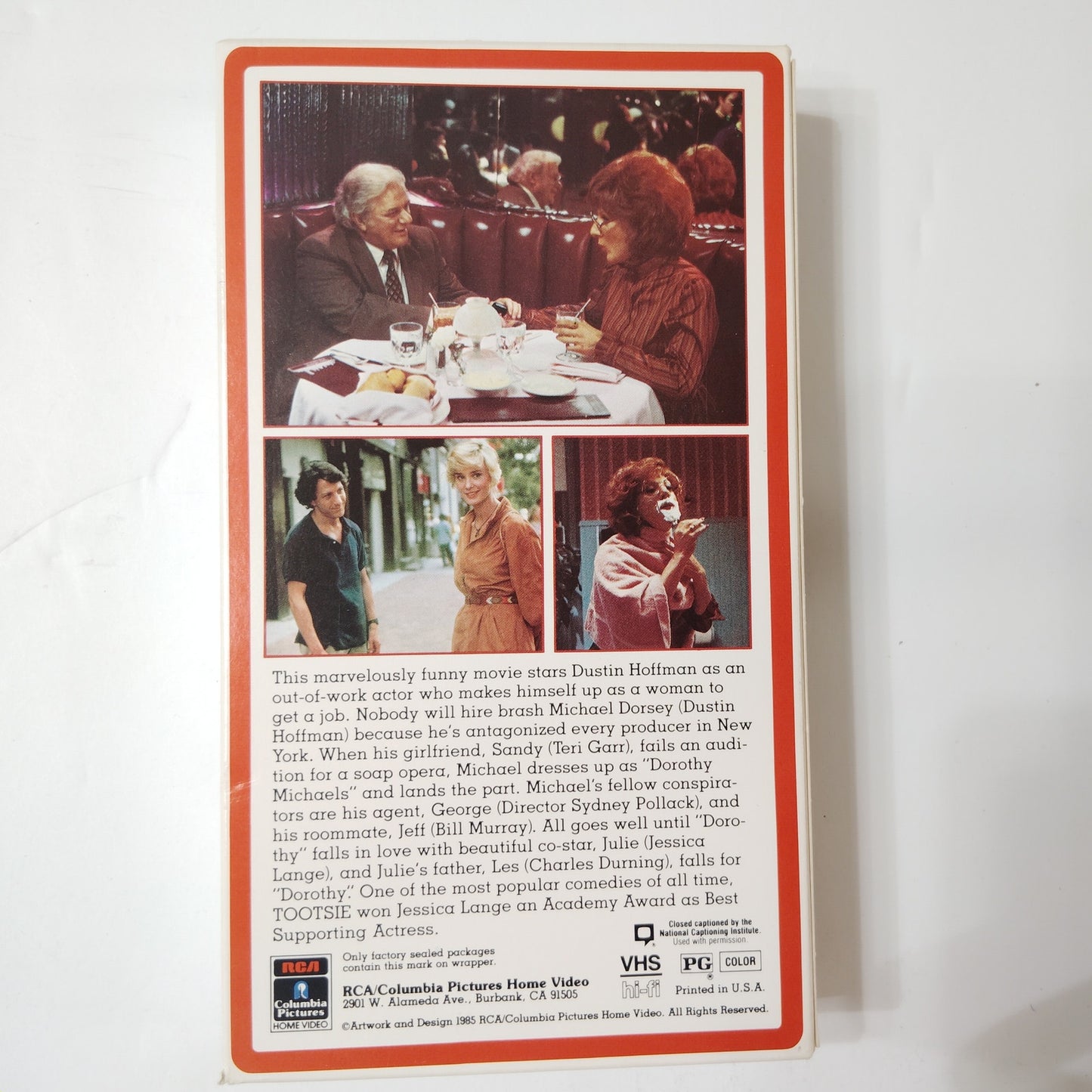 Tootsie VHS 1982 Dustin Hoffman Jessica Lange Sydney Pollack Comedy