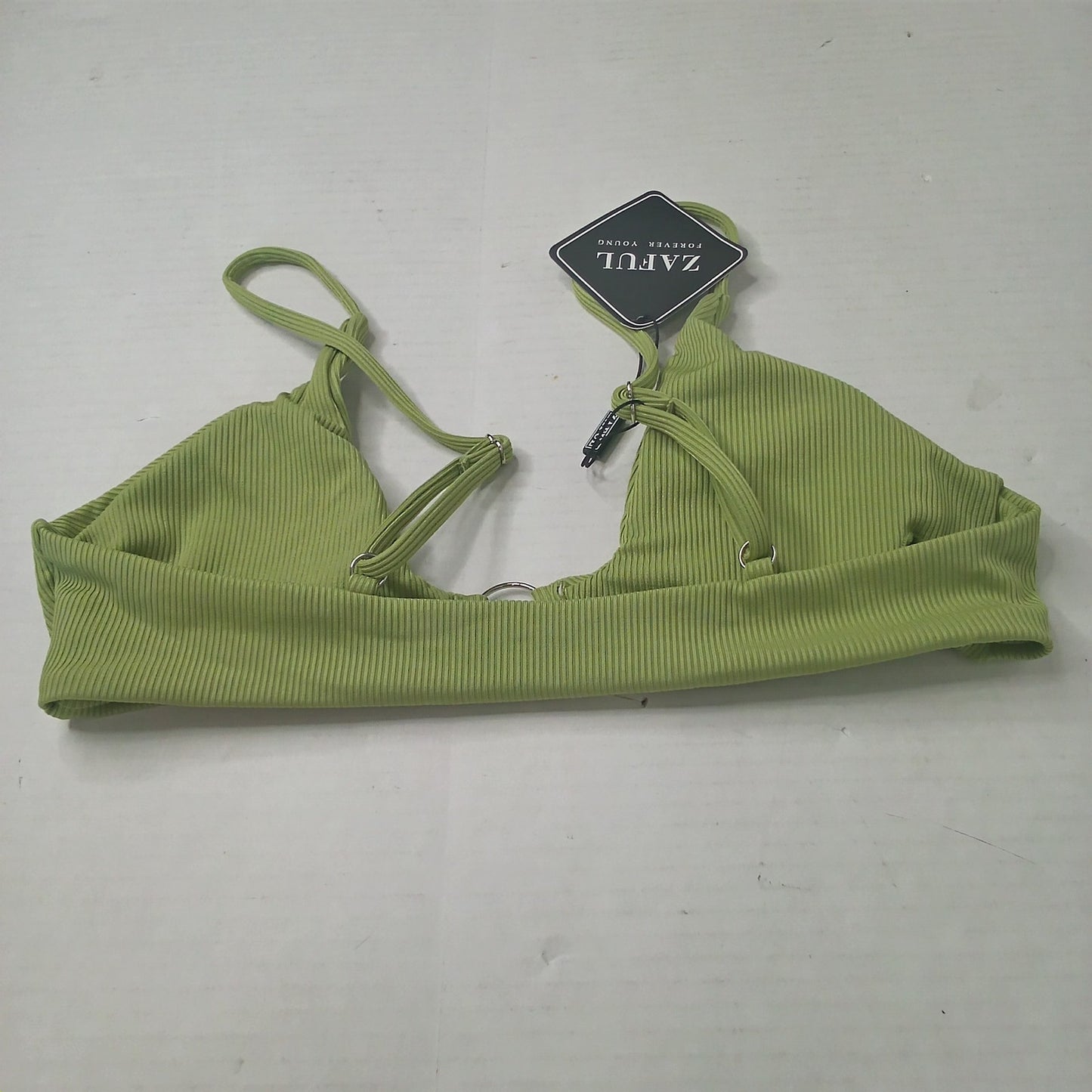 Zaful O‑Ring Bikini Top Glitter Green Spaghetti Strap Swim Top Medium (6)