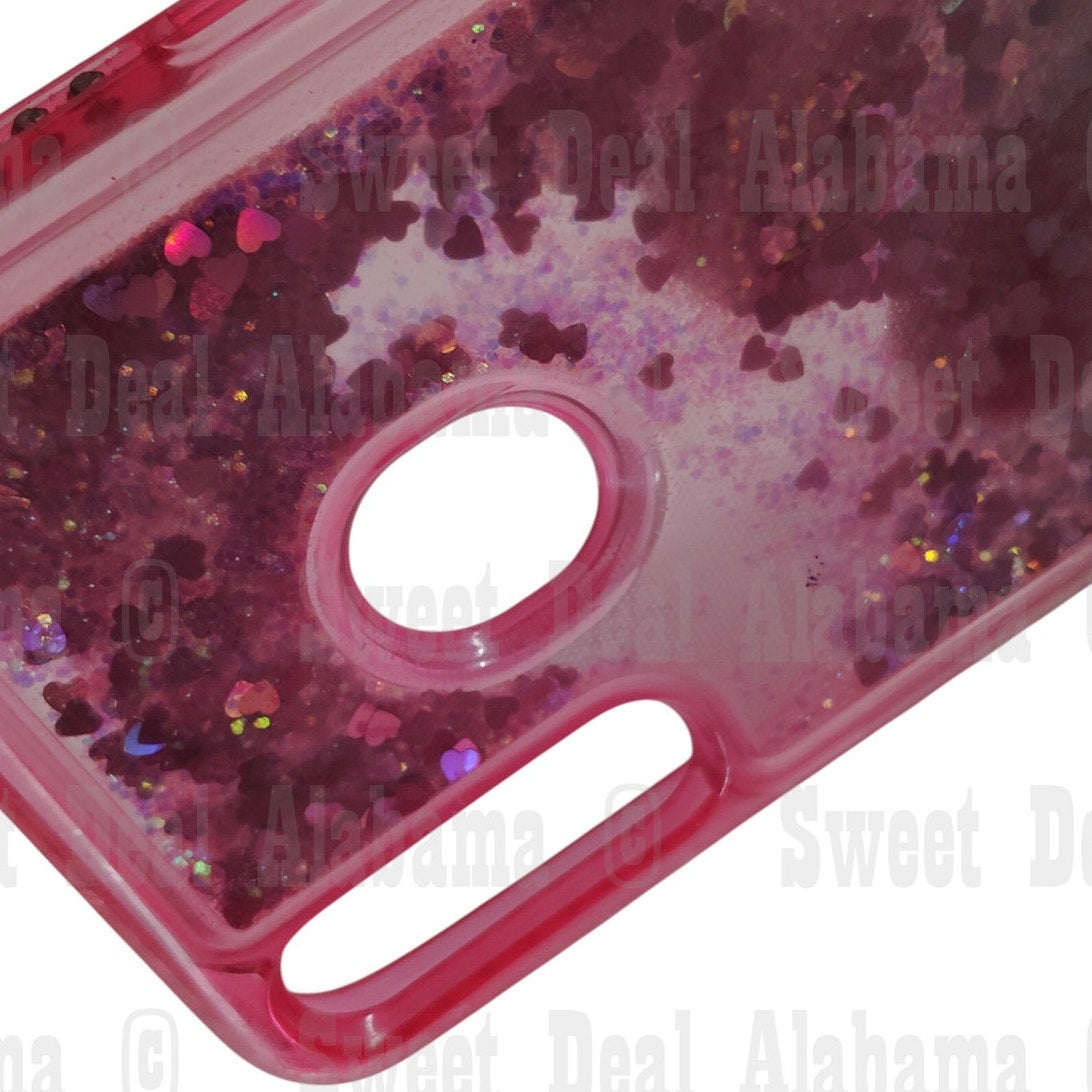 Cellphone Case For Samsung Galaxy A20s, Pink/Aqua w/ Glitter/Hearts Quicksand