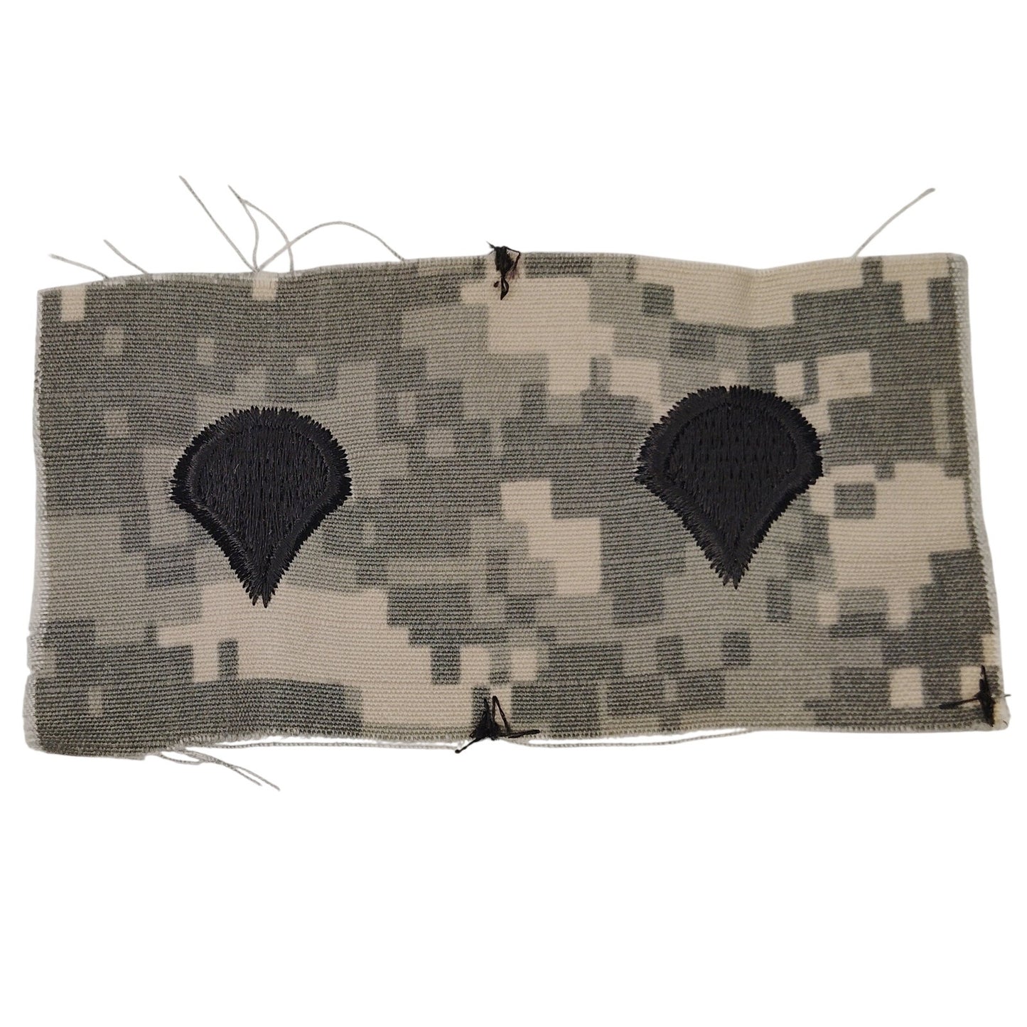 US Army SPC E‑4 Rank Patch Pair ACU Digital 4" × 2" Raw‑Edge Vintage