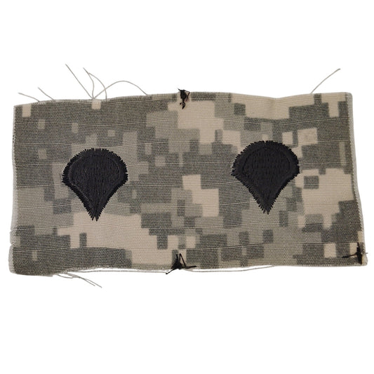 US Army SPC E‑4 Rank Patch Pair ACU Digital 4" × 2" Raw‑Edge Vintage