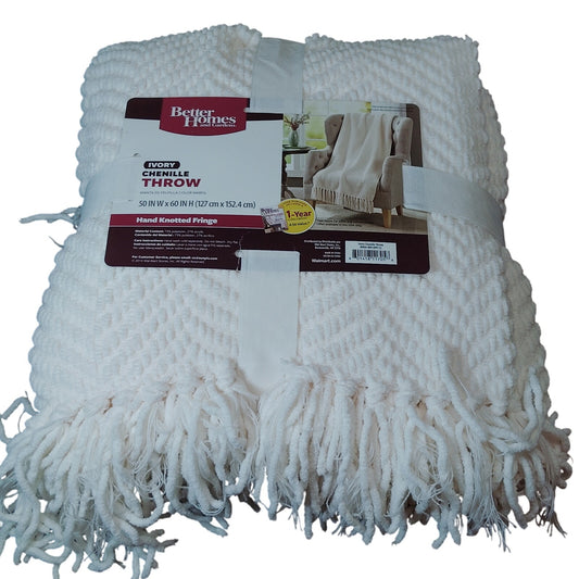 Better Homes & Gardens Chenille Throw 50x60 Ivory Soft Cozy Blanket