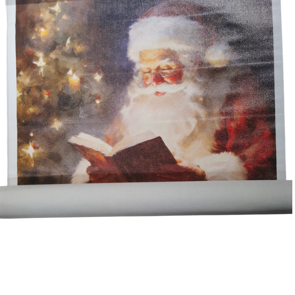 Santa Claus Reading by Christmas Tree Canvas Wall Art, Holiday Christmas Decor, 12x18" Unframed