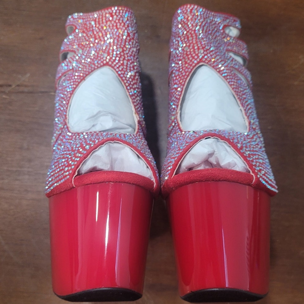 Ellie Shoes Red Ankle Boots w/ Rhinestones, 709-WENDY, Size 6, Platform Stiletto