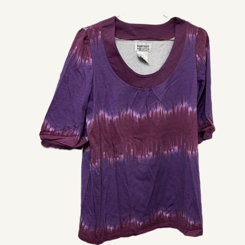 Mainstreet Blues L & D Purple Striped Top - Women's Size L 3/4 Sleeve