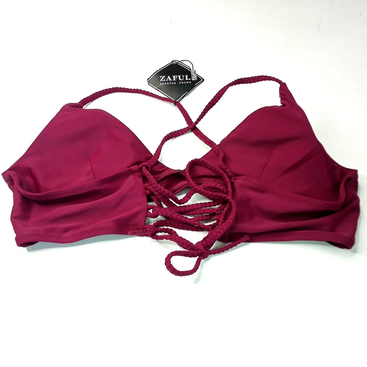 Zaful Burgundy Braided Criss Cross Triangle Bikini Top LRG (US 8) Adjustable NWT