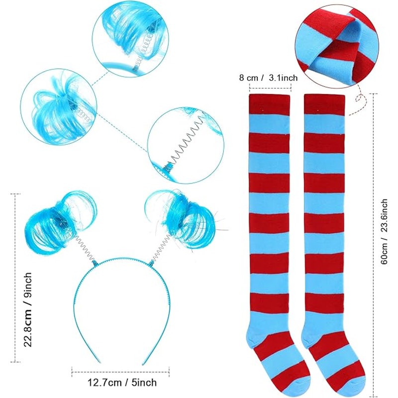 Girls Tulle Tutu Set, M, T‑Shirt Striped Thigh‑High Socks Tutu Skirt Headband