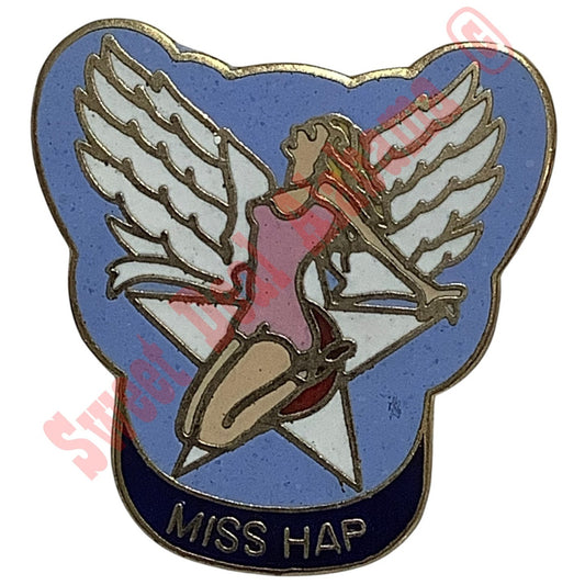 Miss Hap Aviator's Hat Lapel or Tie Pin 1-1/8"H x 1-1/8"W WWII Aviators Nose Art
