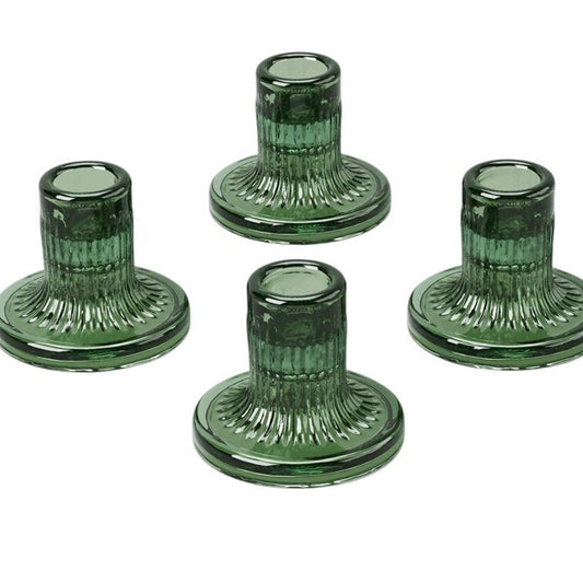 Room Essentials 4pk Glass Taper Candle Holders – Green – Ribbed Base