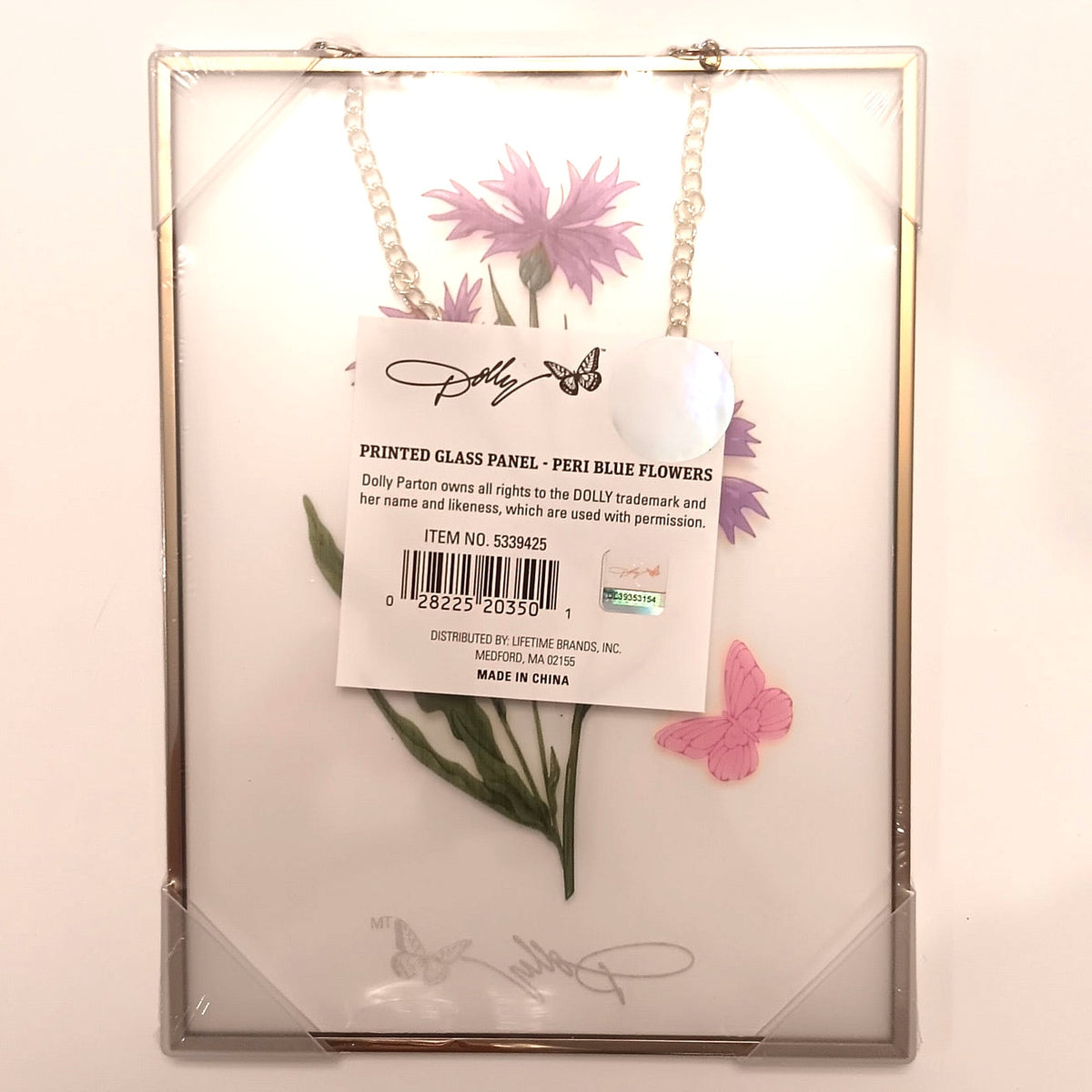 Dolly Parton Floral Glass Panel - Periwinkle & Pink Flowers Hanging Decor