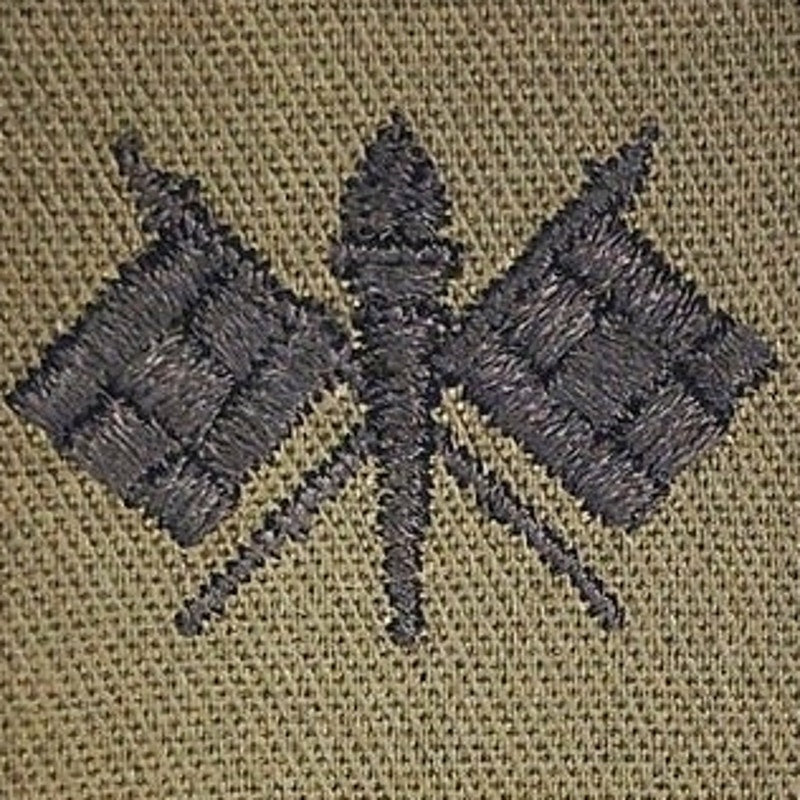 Army Signal Corps Subdued Patch Pair Black on ODG Twill – Sew‑On 4‑1/4" × 2‑1/4"