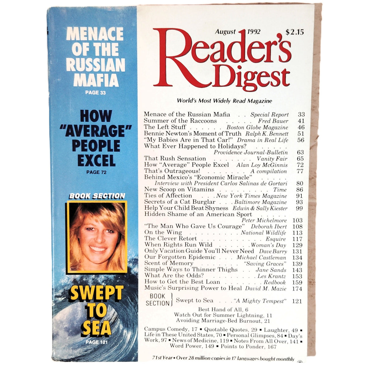 Reader's Digest August 1992 Magazine Menace of the Russian Mafia Vintage