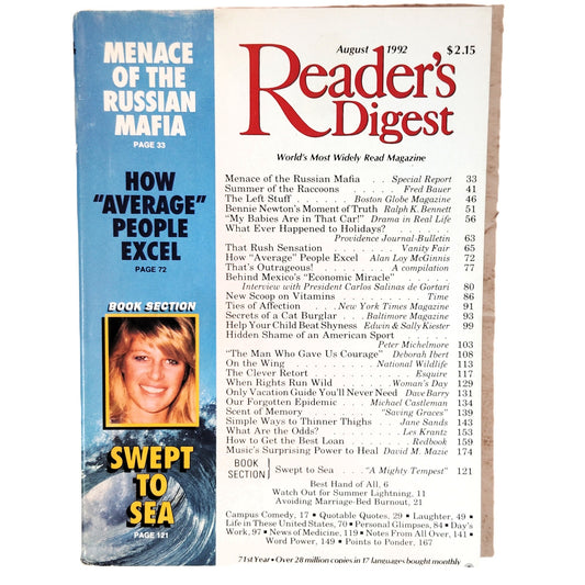Reader's Digest August 1992 Magazine Menace of the Russian Mafia Vintage