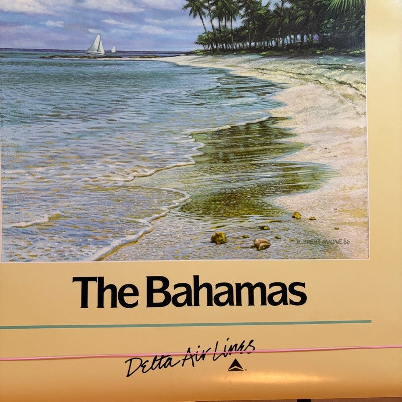 Original VTG Delta Air Lines The Bahamas Travel Poster 1986 Brent Cotton 28"x22"