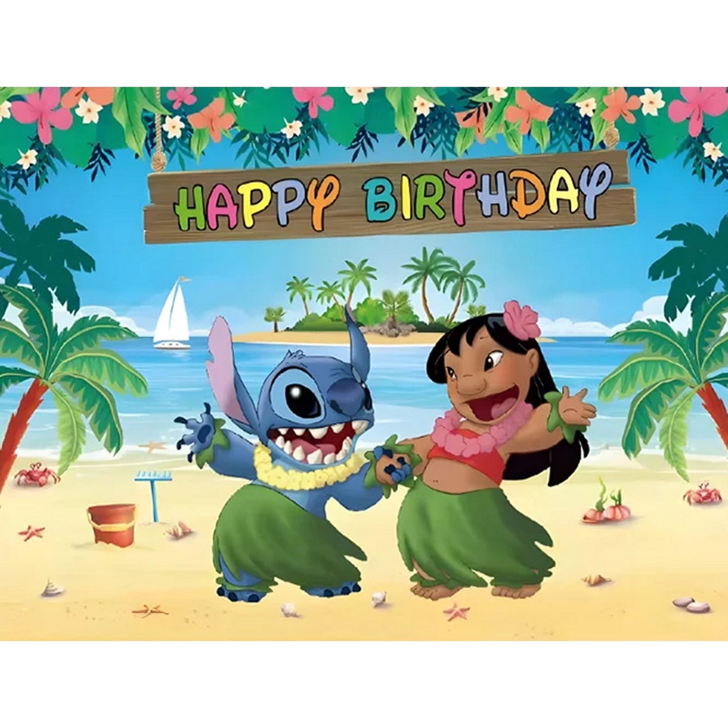 Happy Birthday Hawaiian Backdrop 3×5 ft Tropical Beach Party Banner