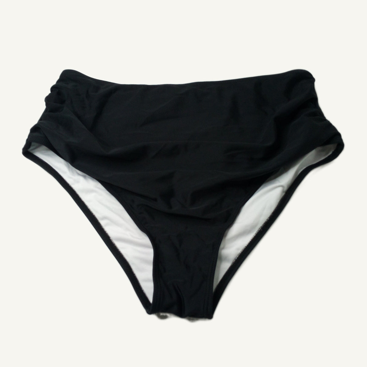 Black High-Waisted Swimsuit Bottoms Size L - Lined Stretch Swim Bottoms