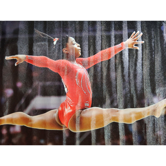 Simone Biles Canvas Print – USA Olympic Gymnastics, 24x16" Unframed, Red Leotard Performance Pose