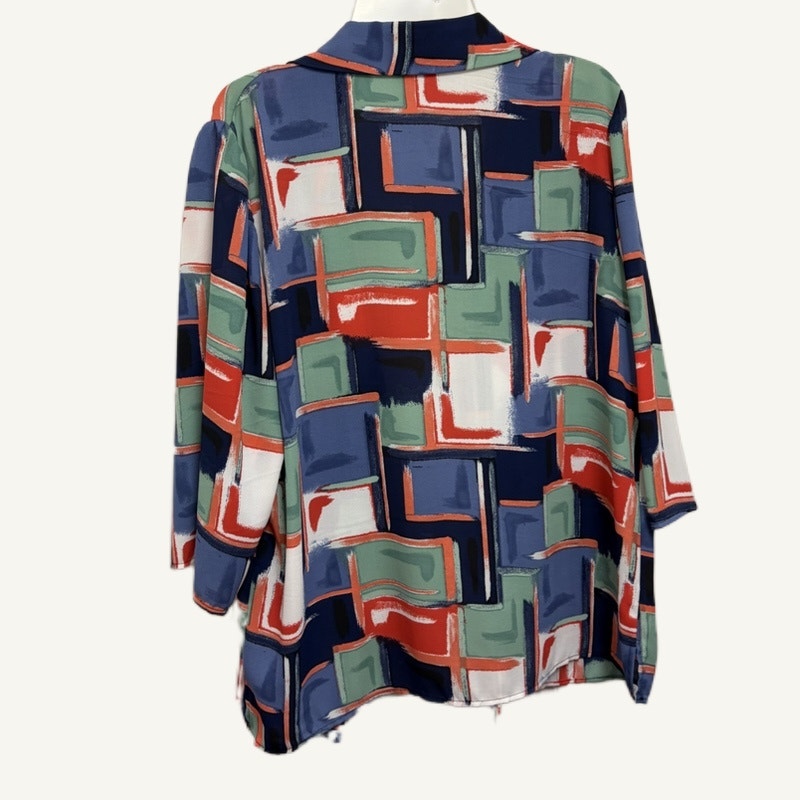 First Glance Women's XL Abstract Art Print Button-Up & Orange Tank Top Set