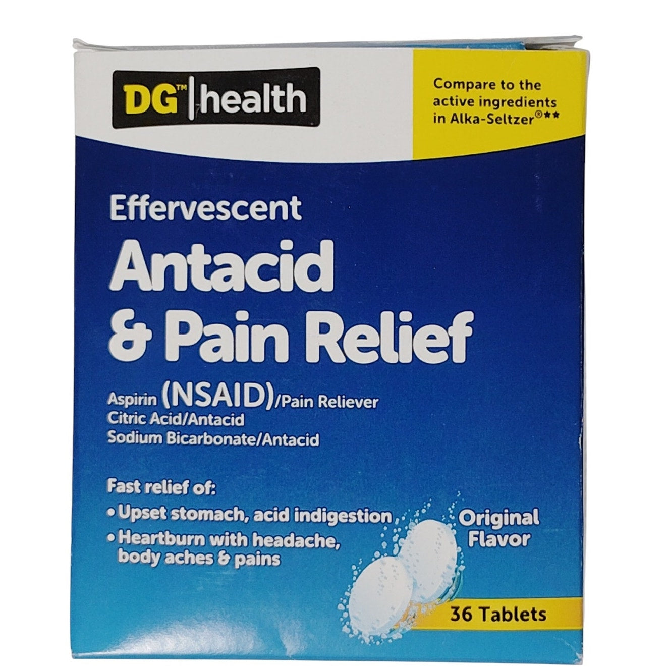 DG Health Antacid & Pain Relief – 36 Tablets – Original Flavor – Exp. 12/2025