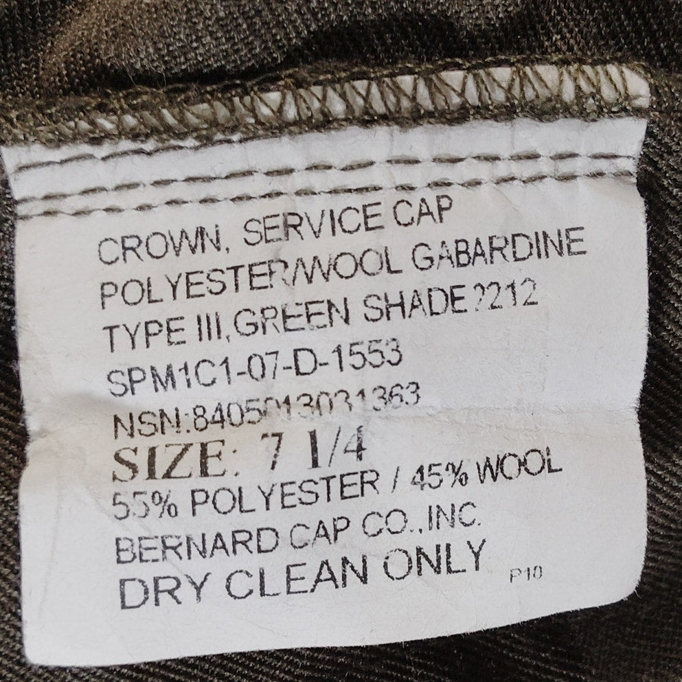 Bernard Cap Co. Service Cap Crown – Green Shade 2212, Size 7-1/4