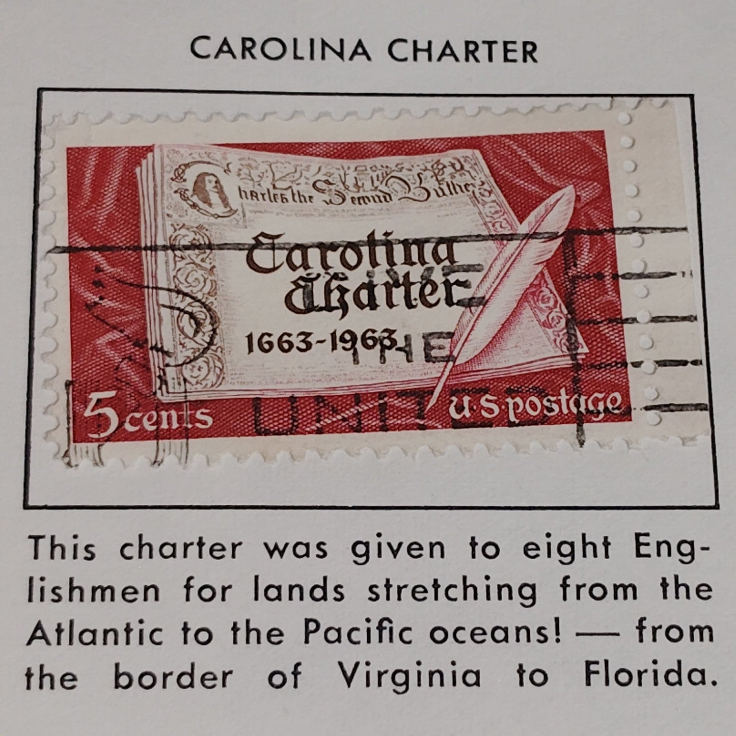 1963 Scott #1230  5¢ Carolina Charter Tercentenary / Quill & Document – Canceled