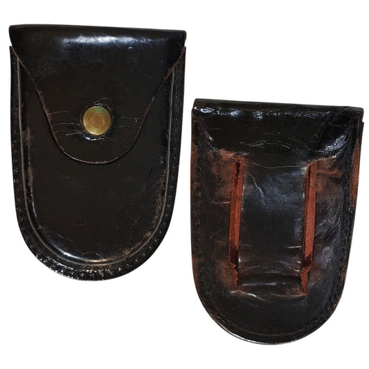 2x Vintage Leather Handcuff Holster Cases – Belt Attached, Non-Working Snaps, No Markings