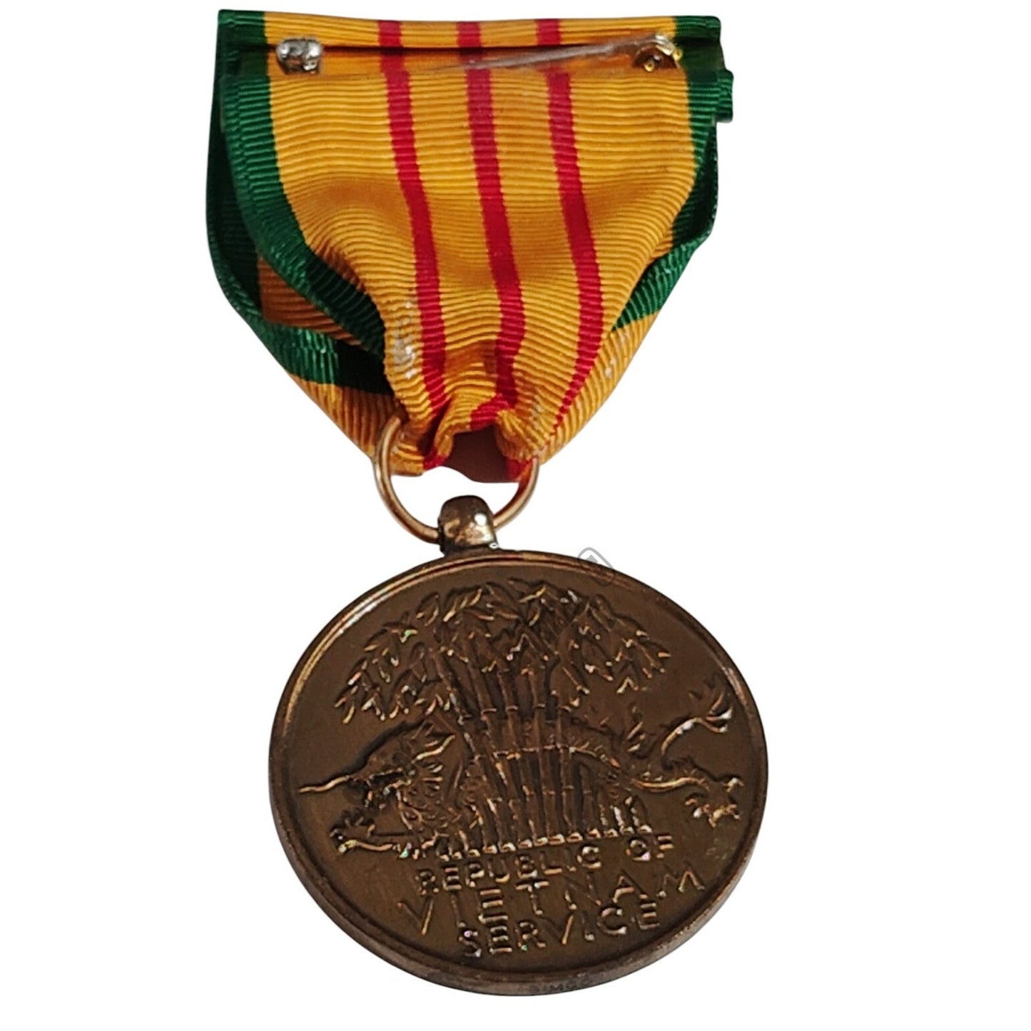 Republic of Vietnam Service Medal w/ Pinback, 1-1/4"D Medal x 3-1/8"H Overall