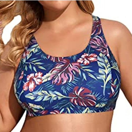 Holipick Bandeau Bikini Top - Floral Print, Multi-Strap - Size L (US 12-14)