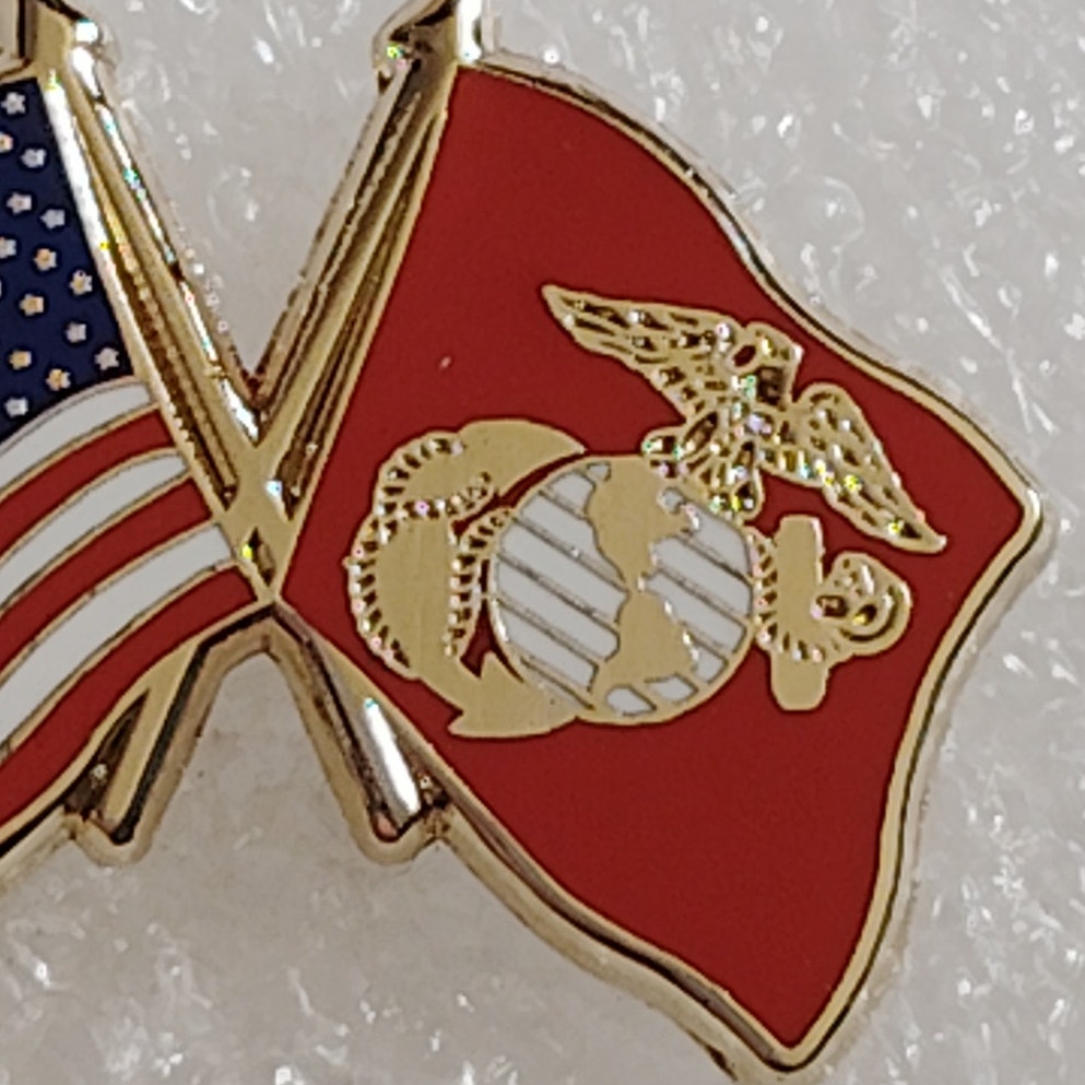 U.S. and U.S.M.C. Crossed Flags Novelty Hat Lapel Pin, 1‑1/4" × 7/8"