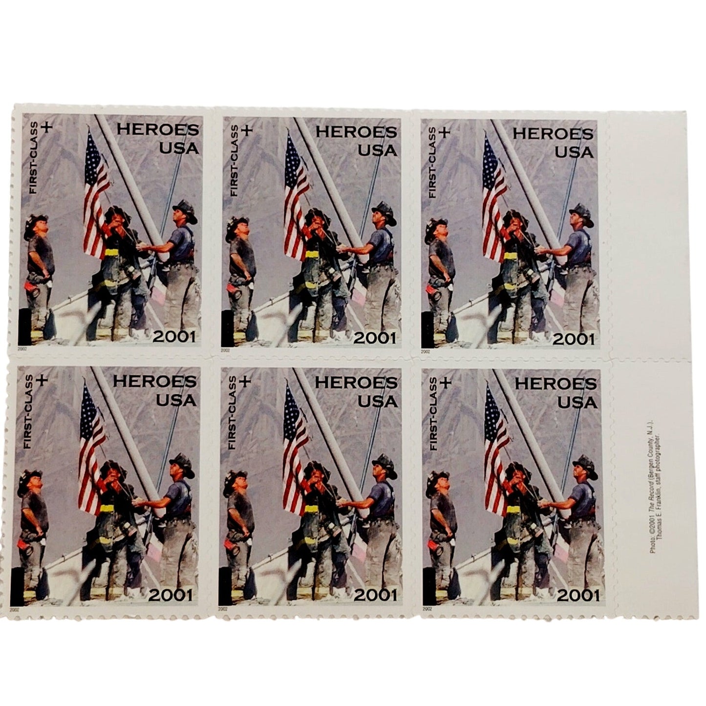 Block of 6 – 2002 USA 45¢ Heroes of 2001 MNH Scott B2 Semipostal