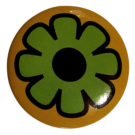 c1970s Groovy Flower Power Green and Gold Pin, 1"D,  EUC