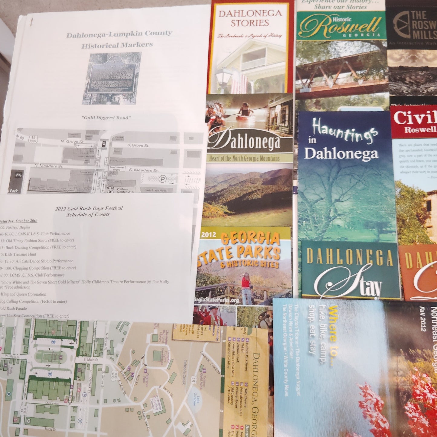 Georgia Travel Ephemera Lot - Dahlonega & Roswell 2012-2013 - Assorted