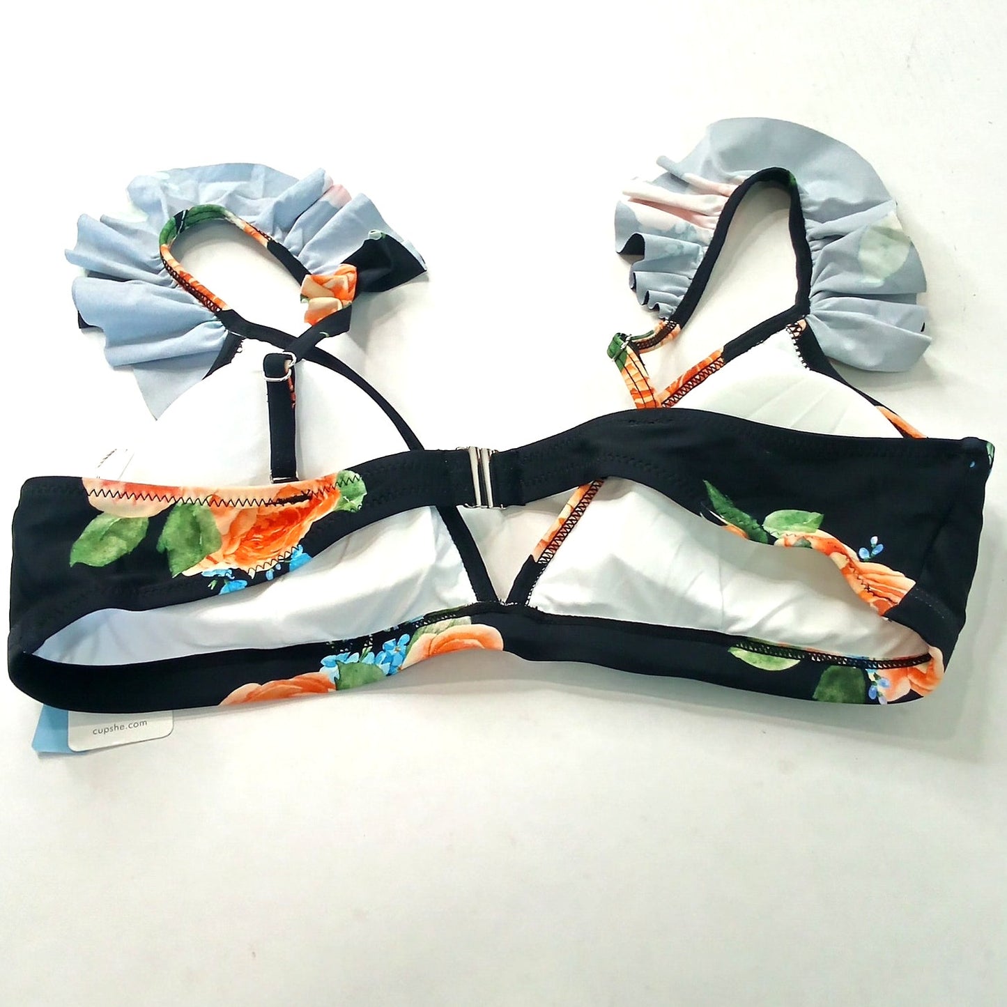 Cupshe Black Floral Ruffle Strap Bikini Top Women’s Large Swimwear