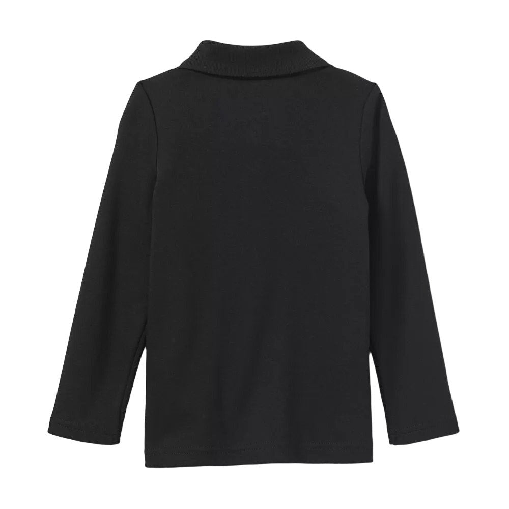 Girls' Small Long Sleeve Interlock Uniform Polo Shirt - Black + Free Shipping