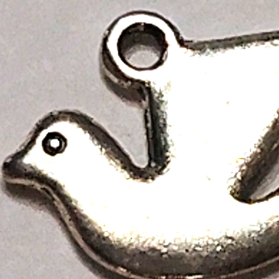Flying Dove Charm Patinated Silver‑Tone Metal Dove Pendant 1/2" Symbol of Peace