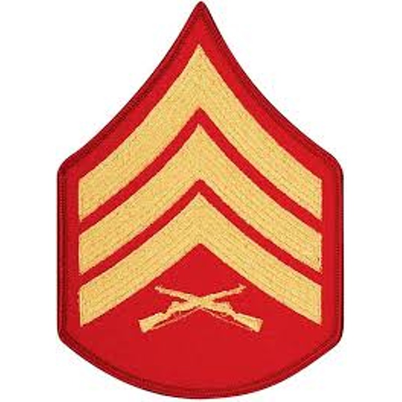 USMC Staff Sergeant E‑6 Gold‑on‑Red Patch, 5‑1/4" × 3‑5/8", Embroidered
