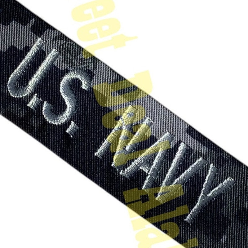 Silver on Blue Digital 1-1/4"H Name Tape- Embroidered "U.S. NAVY" 8-1/2"L Sew-On