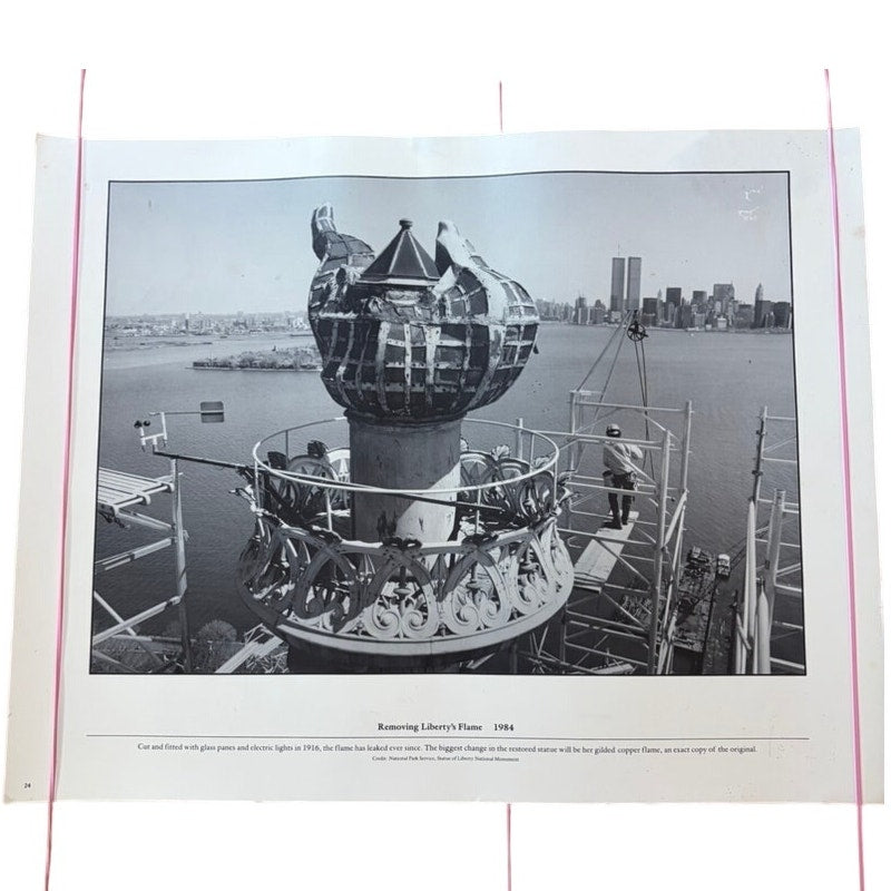 Vintage 1984 Lady Liberty Flame Removal Photo Poster - Black & White 20x16"