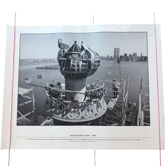 Vintage 1984 Lady Liberty Flame Removal Photo Poster - Black & White 20x16"