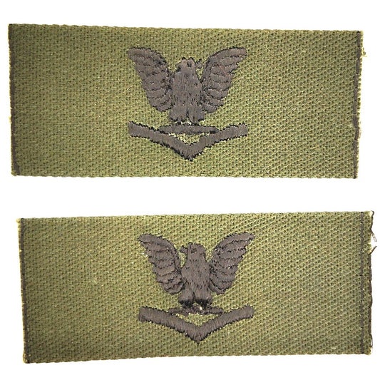 Vintage US Navy E‑4 Petty Officer Third Class Subdued Collar Devices Sew‑On Pair