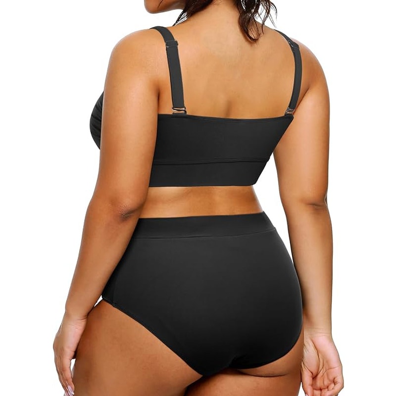 Tempt Me Plus Size High Waisted Bikini Bandeau Two Piece, Black 12 Plus (12W)
