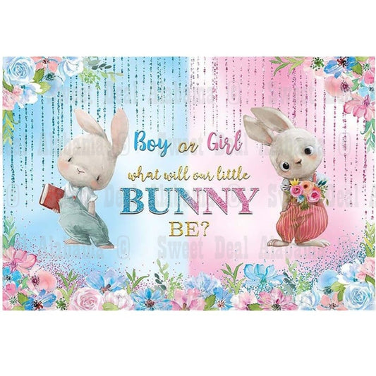 Bunny Gender Reveal Backdrop "Boy Or Girl What Will Our Little Bunny Be?" 6'H x 9'L