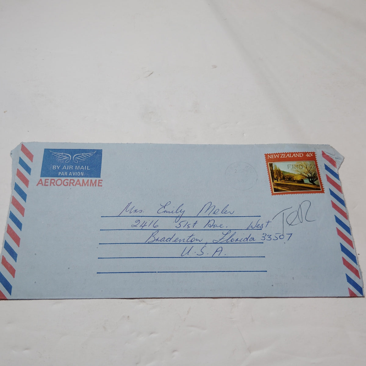 Vintage 1982 New Zealand Aerogramme Full Cover w/ Letter & 40c Stamp Airmail