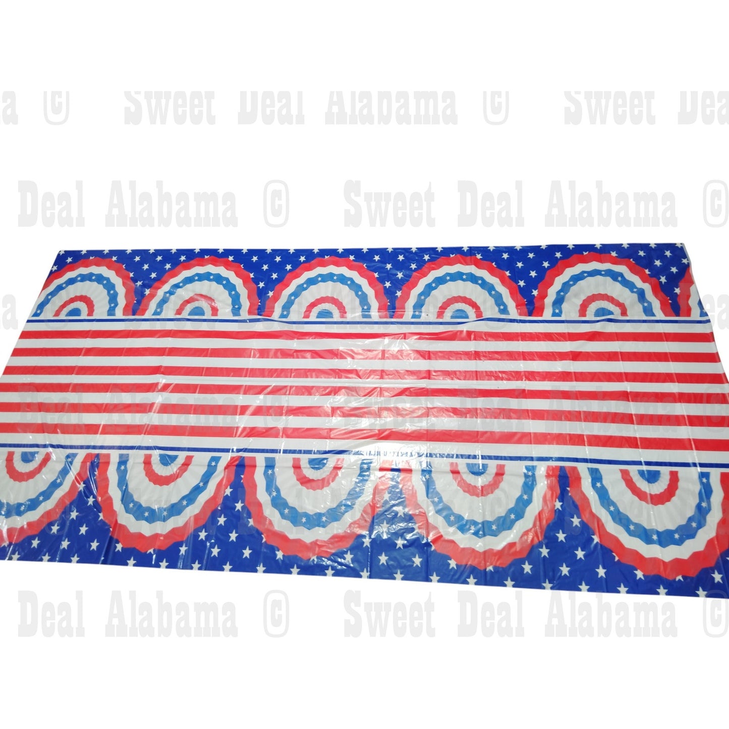 108" x 54" Plastic Tablecloth (2-Pk) July 4th, Patriotic Red/White/Blue Design