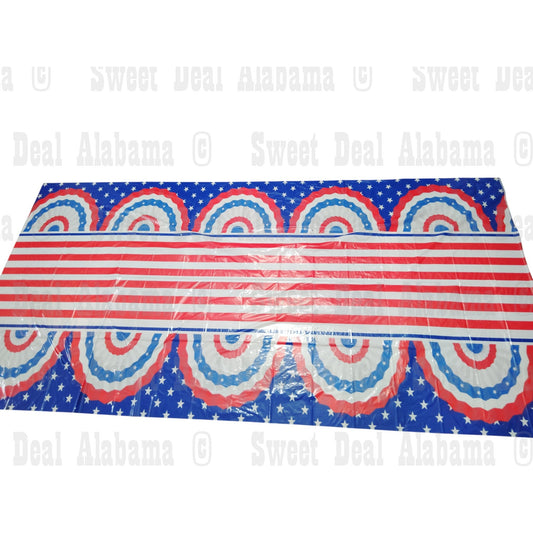 108" x 54" Plastic Tablecloth (2-Pk) July 4th, Patriotic Red/White/Blue Design