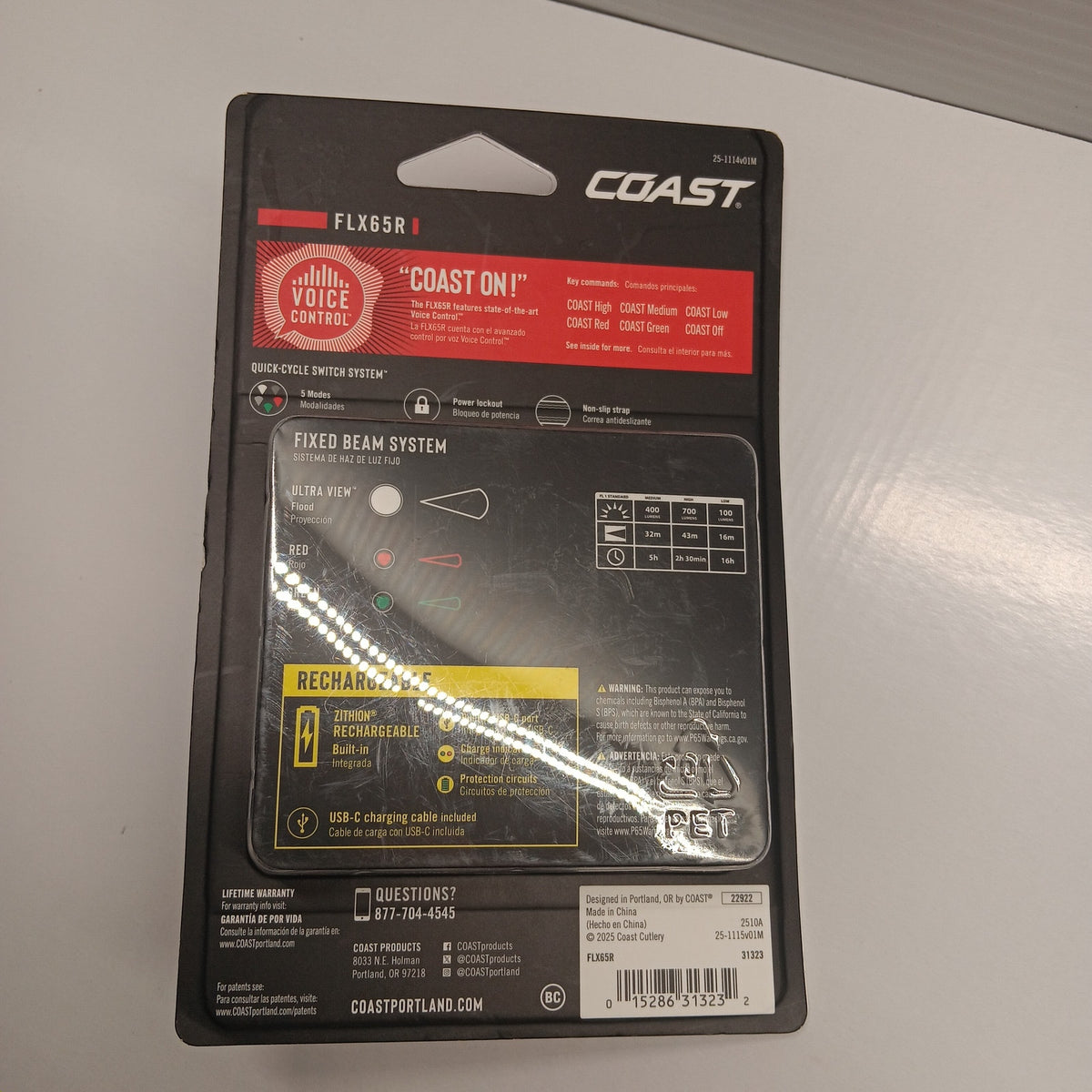 Coast FLX65R 700 Lumen Voice Control Rechargeable LED Headlamp Black