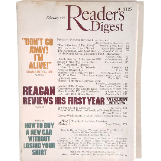 Reader's Digest February 1982 Reagan Reviews First Year Vintage Magazine