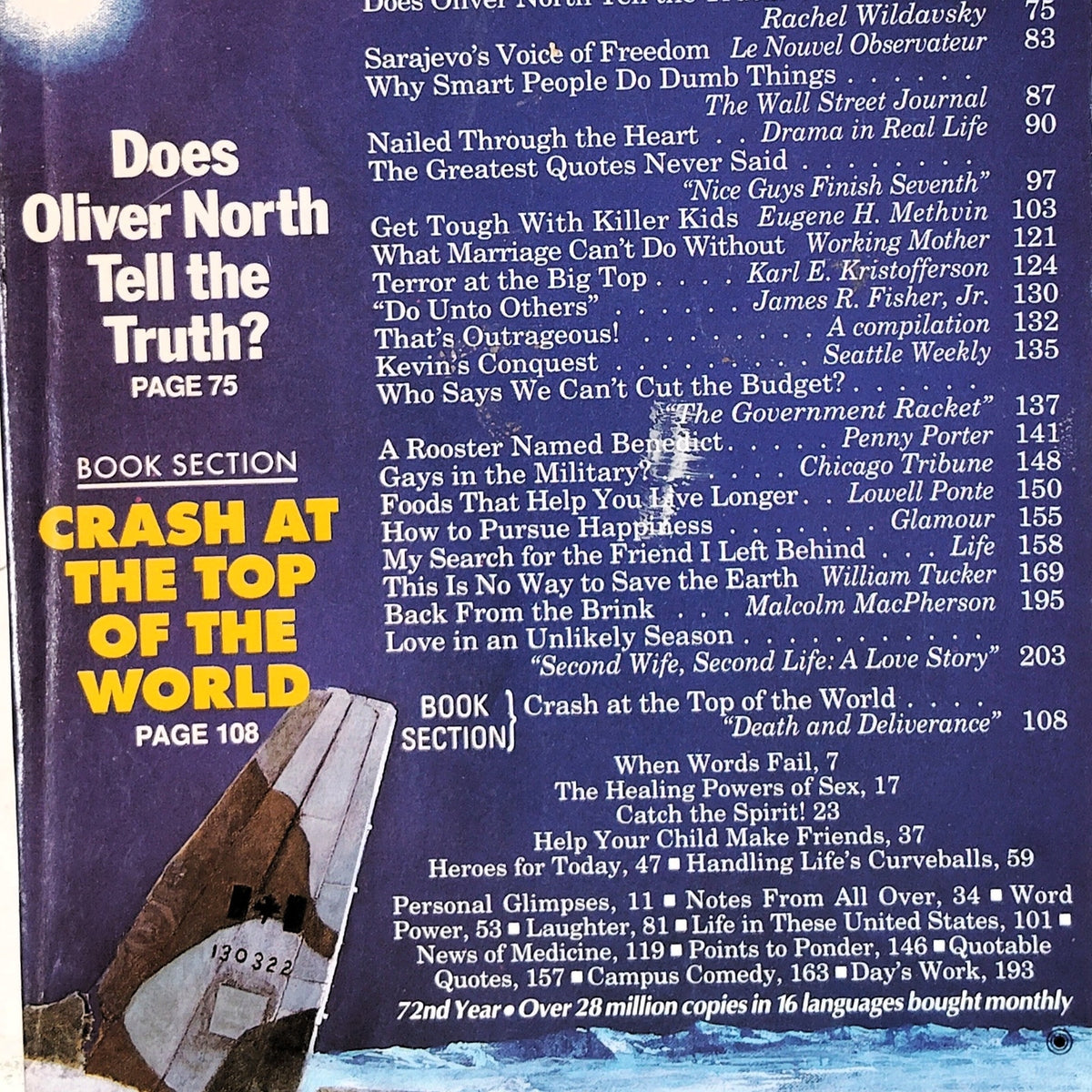 Reader's Digest June 1993 Magazine - Oliver North Cover Vintage Back Issue