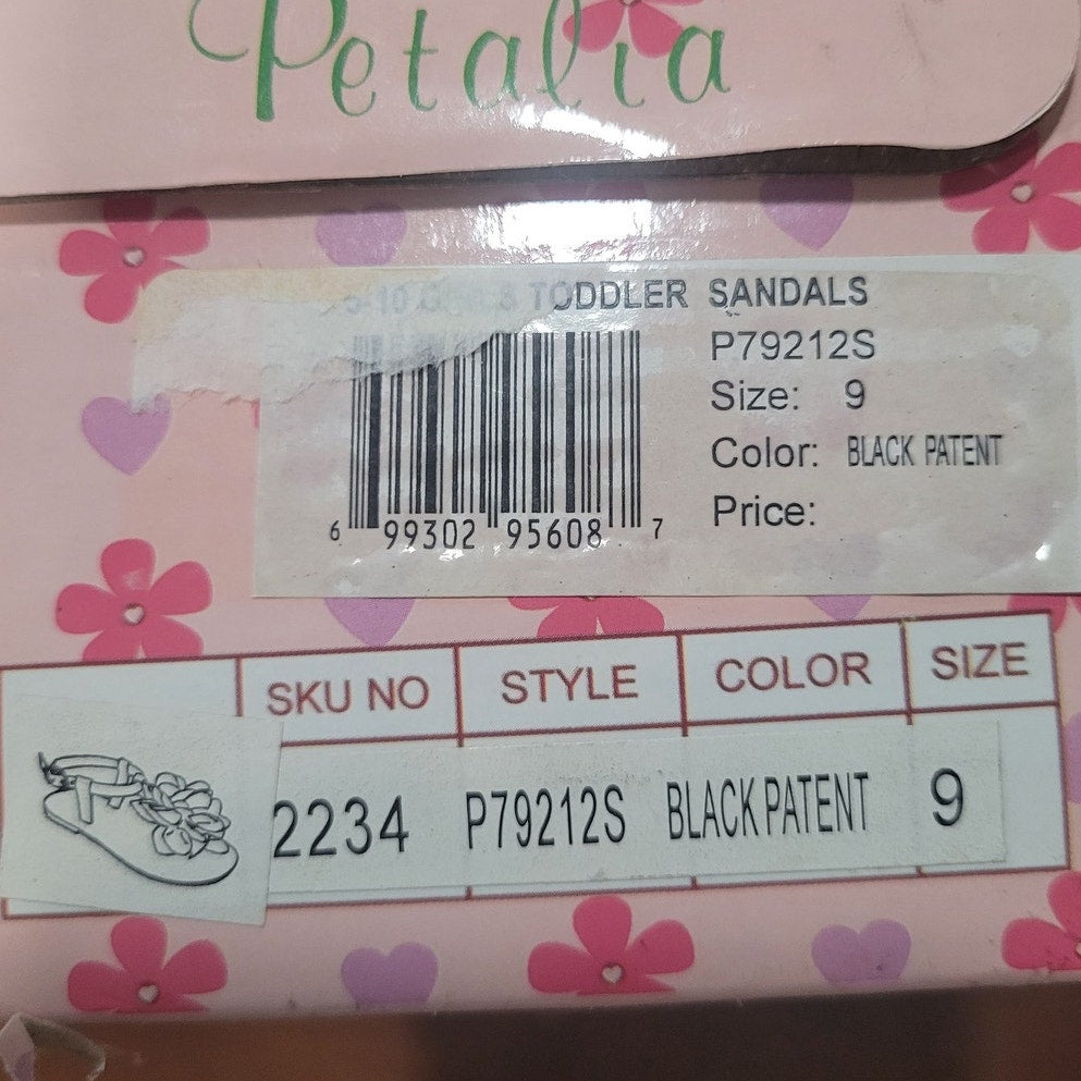 Petalia Toddler Girls' Sandals, 9,  Black Patent - Black Mesh Flower Sandal